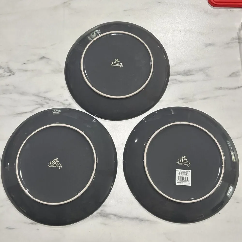180 Robin Pickens Dinner Plates Lot Of 3 Gray 10” Floral Cottage Core Whimsy